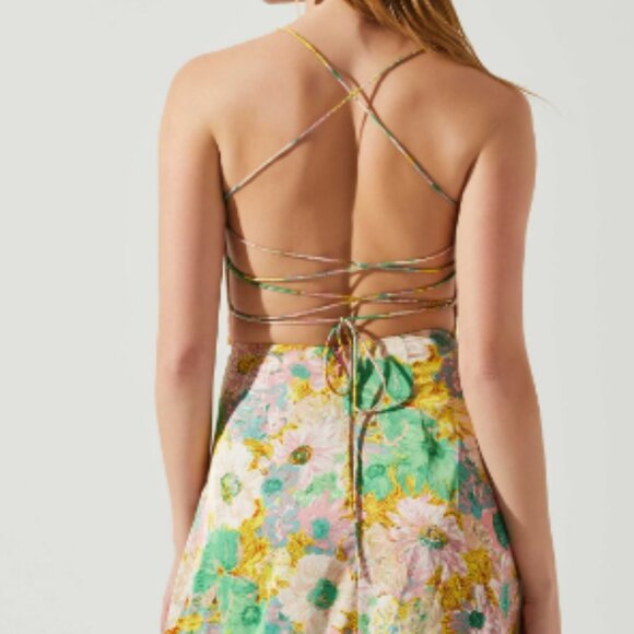 NWT Gala Bustier Cross Strap Midi Dress Color: Coral yellow floral Size XL - Picture 3 of 12